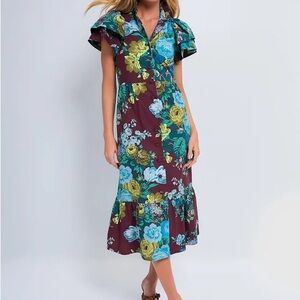 Tuckernuck Alice Floral Midi Dress in Burgundy and Blue